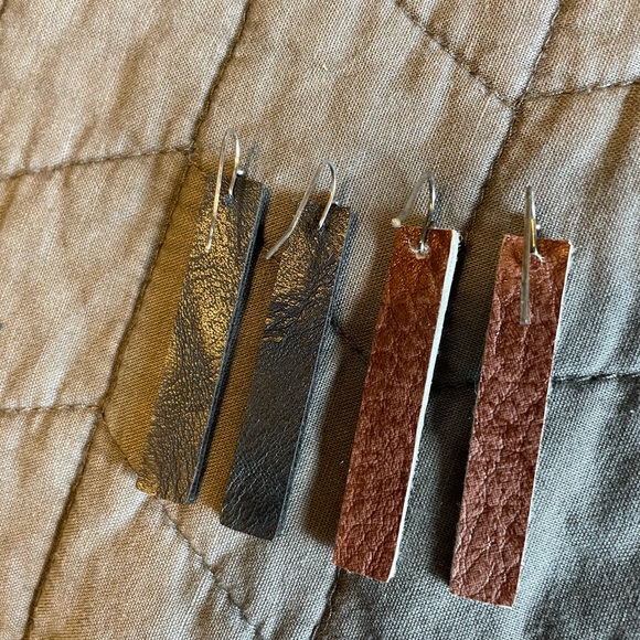 3/$15 Two pair of leather style earrings on sterling silver French wires. - Picture 4 of 5